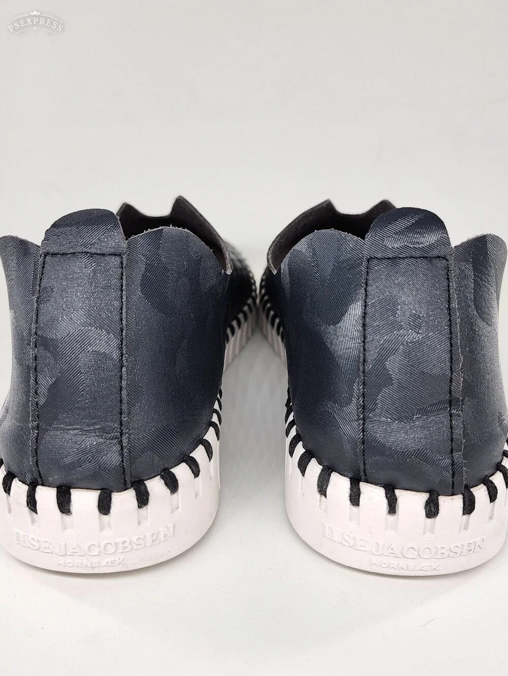 Ilse Jacobsen Tulip Navy Blue Camo Laser Cut Mircofiber Slip-On Loafer Flats